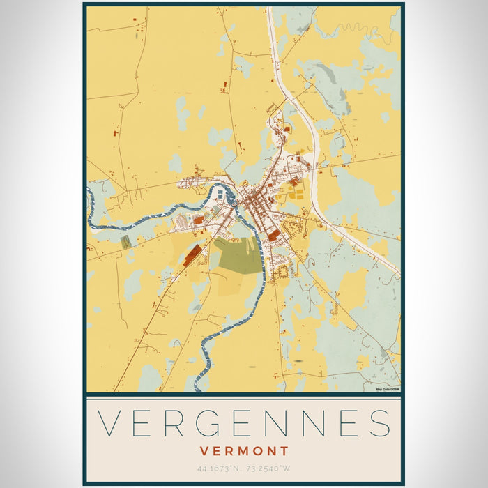 Vergennes Vermont Map Print Portrait Orientation in Woodblock Style With Shaded Background