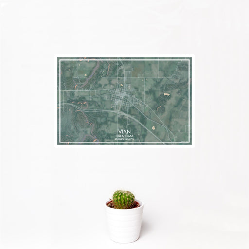 12x18 Vian Oklahoma Map Print Landscape Orientation in Afternoon Style With Small Cactus Plant in White Planter
