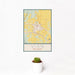 12x18 Vian Oklahoma Map Print Portrait Orientation in Woodblock Style With Small Cactus Plant in White Planter
