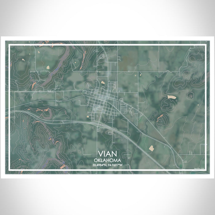 Vian Oklahoma Map Print Landscape Orientation in Afternoon Style With Shaded Background
