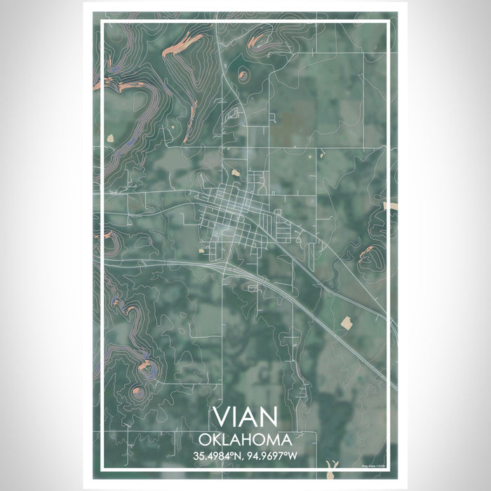 Vian Oklahoma Map Print Portrait Orientation in Afternoon Style With Shaded Background