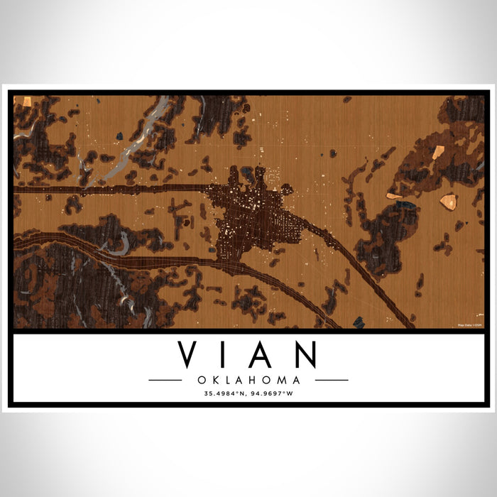 Vian Oklahoma Map Print Landscape Orientation in Ember Style With Shaded Background