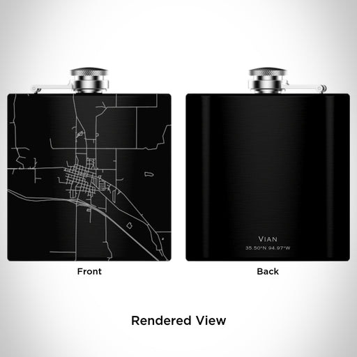Rendered View of Vian Oklahoma Map Engraving on 6oz Stainless Steel Flask in Black