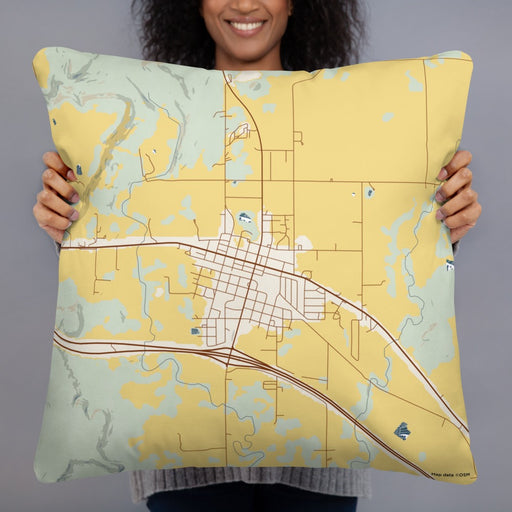 Person holding 22x22 Custom Vian Oklahoma Map Throw Pillow in Woodblock