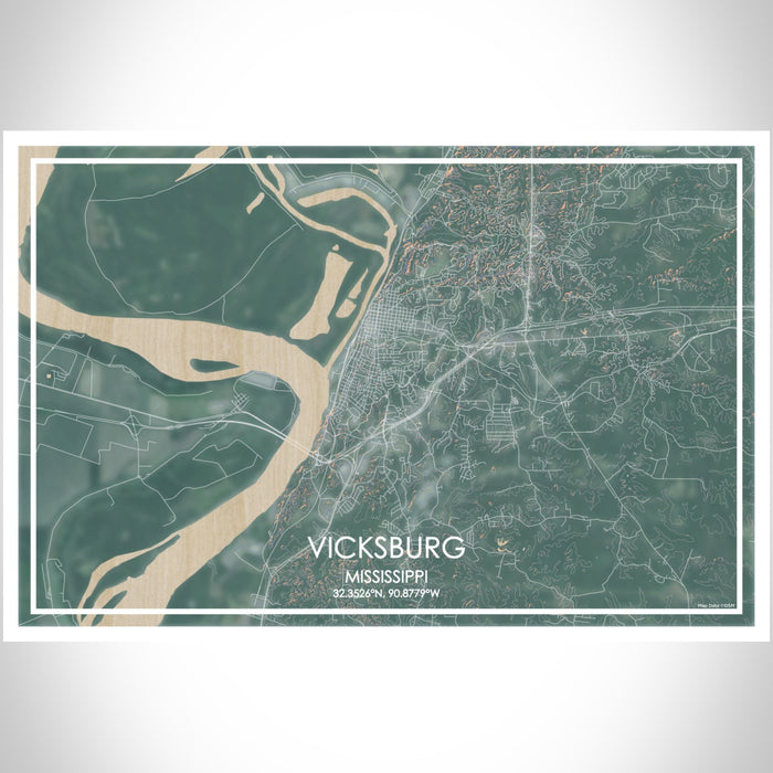 Vicksburg Mississippi Map Print Landscape Orientation in Afternoon Style With Shaded Background