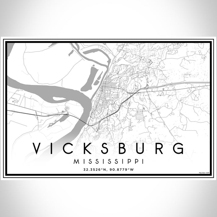 Vicksburg Mississippi Map Print Landscape Orientation in Classic Style With Shaded Background