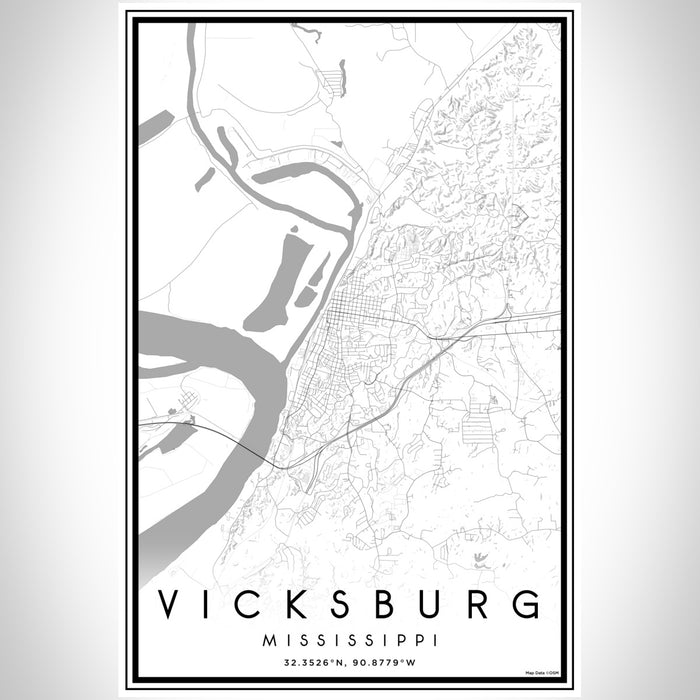 Vicksburg Mississippi Map Print Portrait Orientation in Classic Style With Shaded Background