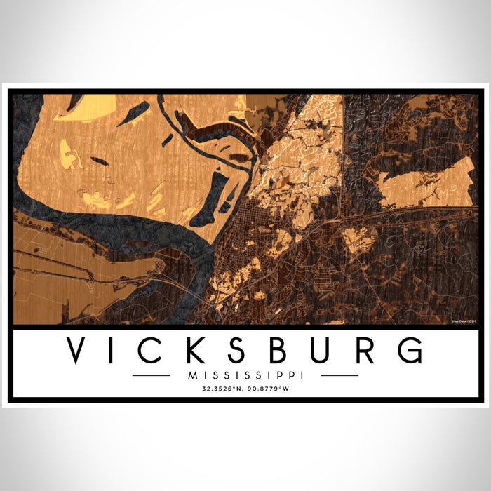 Vicksburg Mississippi Map Print Landscape Orientation in Ember Style With Shaded Background