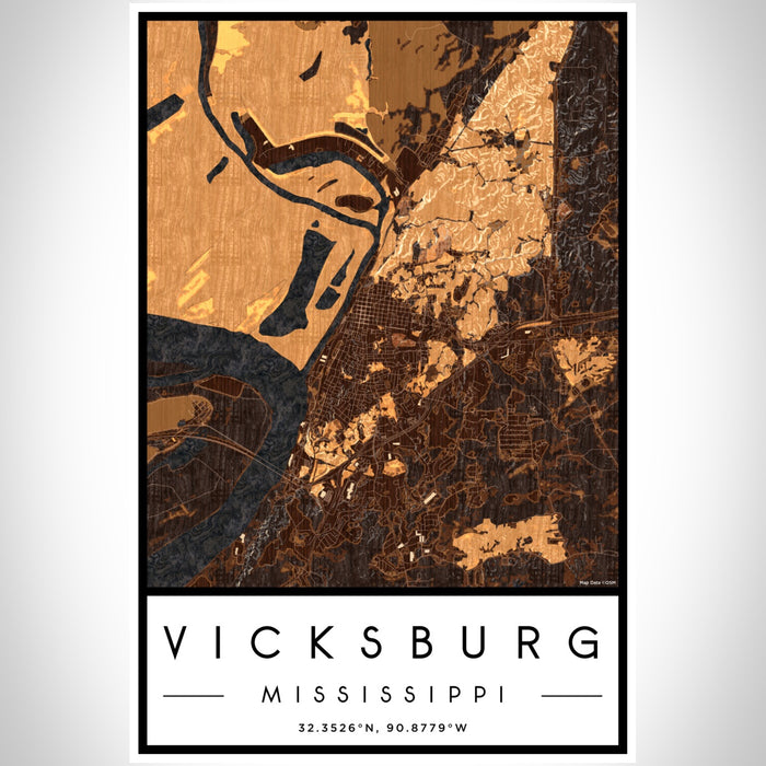 Vicksburg Mississippi Map Print Portrait Orientation in Ember Style With Shaded Background
