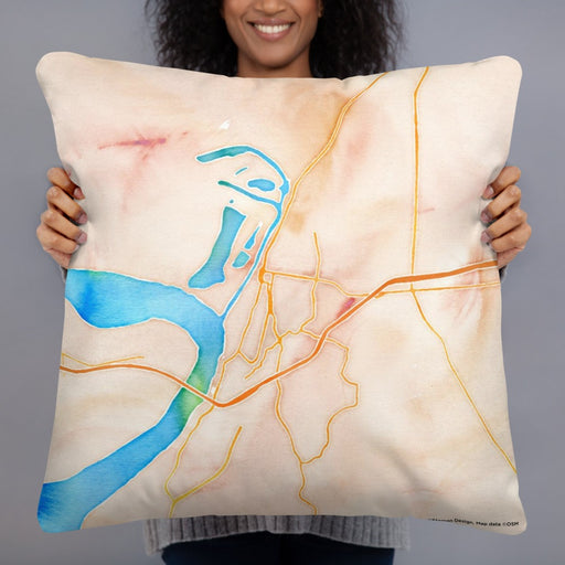 Person holding 22x22 Custom Vicksburg Mississippi Map Throw Pillow in Watercolor