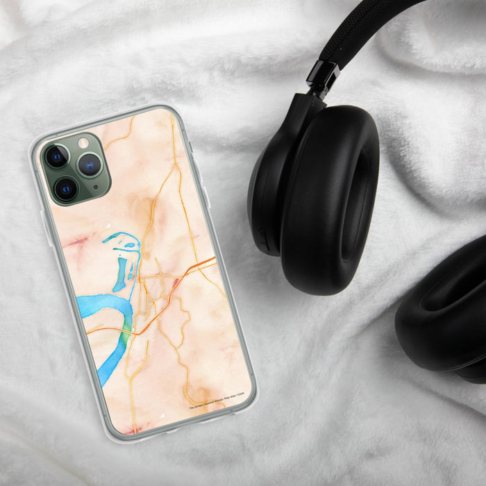 Custom Vicksburg Mississippi Map Phone Case in Watercolor on Table with Black Headphones