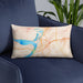 Custom Vicksburg Mississippi Map Throw Pillow in Watercolor on Blue Colored Chair