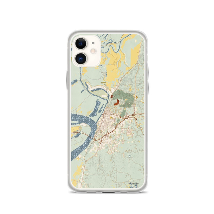 Custom iPhone 11 Vicksburg Mississippi Map Phone Case in Woodblock
