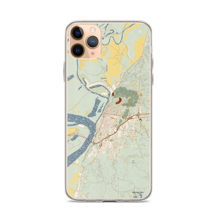 Custom iPhone 11 Pro Max Vicksburg Mississippi Map Phone Case in Woodblock