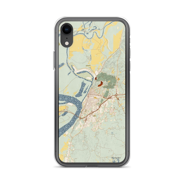 Custom iPhone XR Vicksburg Mississippi Map Phone Case in Woodblock