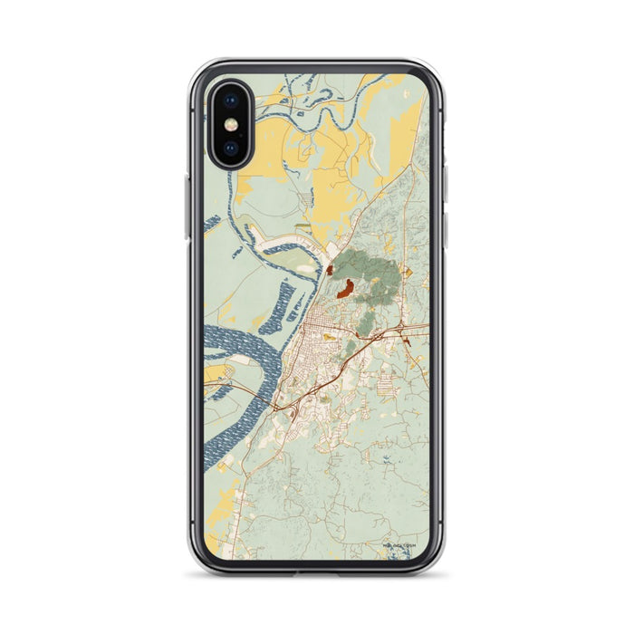 Custom iPhone X/XS Vicksburg Mississippi Map Phone Case in Woodblock