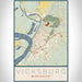 Vicksburg Mississippi Map Print Portrait Orientation in Woodblock Style With Shaded Background