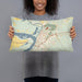 Person holding 20x12 Custom Vicksburg Mississippi Map Throw Pillow in Woodblock