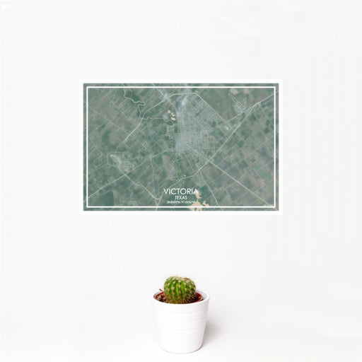 12x18 Victoria Texas Map Print Landscape Orientation in Afternoon Style With Small Cactus Plant in White Planter