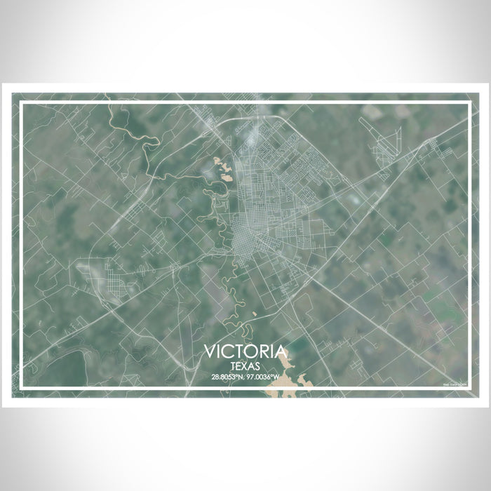 Victoria Texas Map Print Landscape Orientation in Afternoon Style With Shaded Background