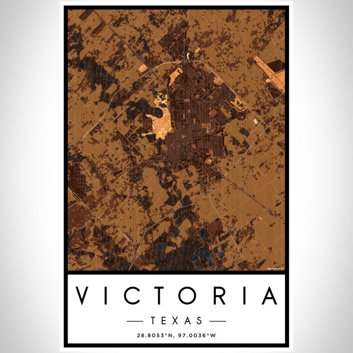 Victoria Texas Map Print Portrait Orientation in Ember Style With Shaded Background
