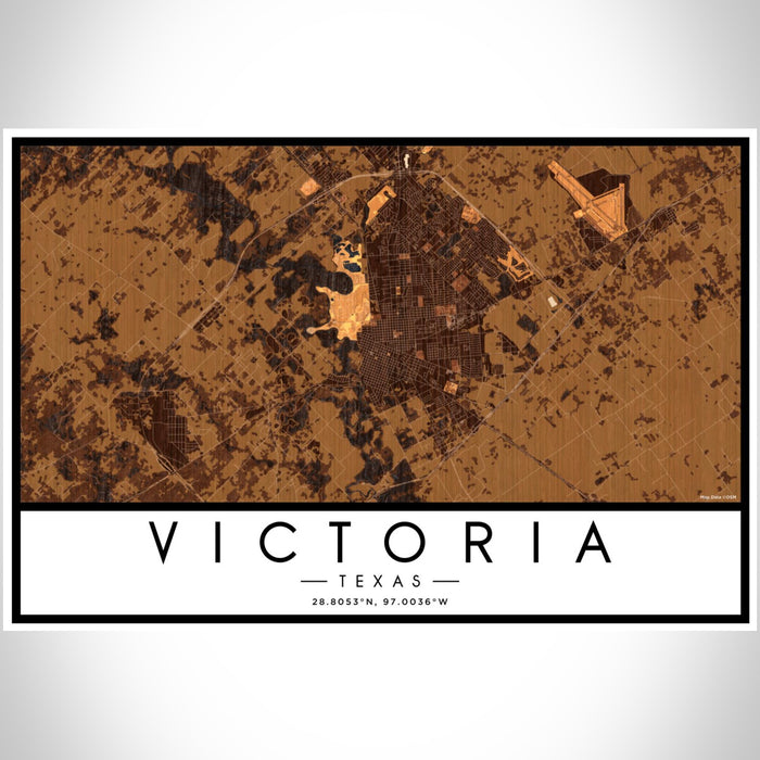 Victoria Texas Map Print Landscape Orientation in Ember Style With Shaded Background