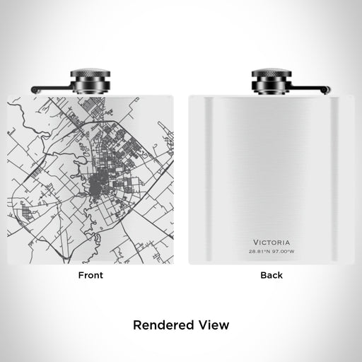 Rendered View of Victoria Texas Map Engraving on 6oz Stainless Steel Flask in White