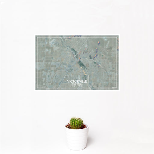 12x18 Victorville California Map Print Landscape Orientation in Afternoon Style With Small Cactus Plant in White Planter