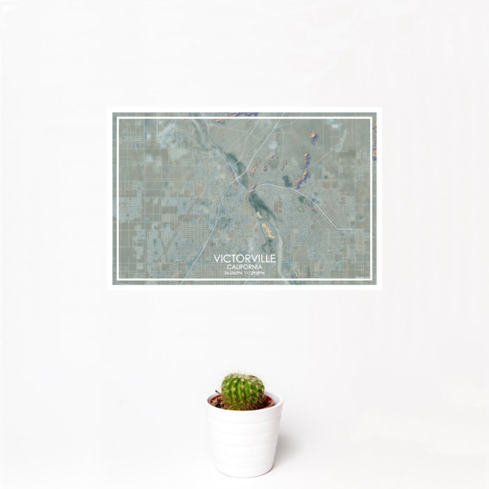 12x18 Victorville California Map Print Landscape Orientation in Afternoon Style With Small Cactus Plant in White Planter