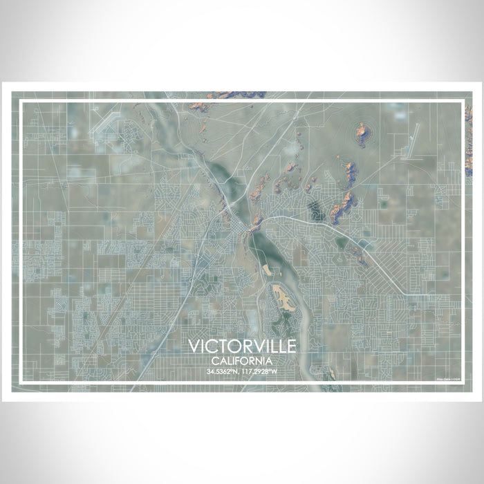 Victorville California Map Print Landscape Orientation in Afternoon Style With Shaded Background
