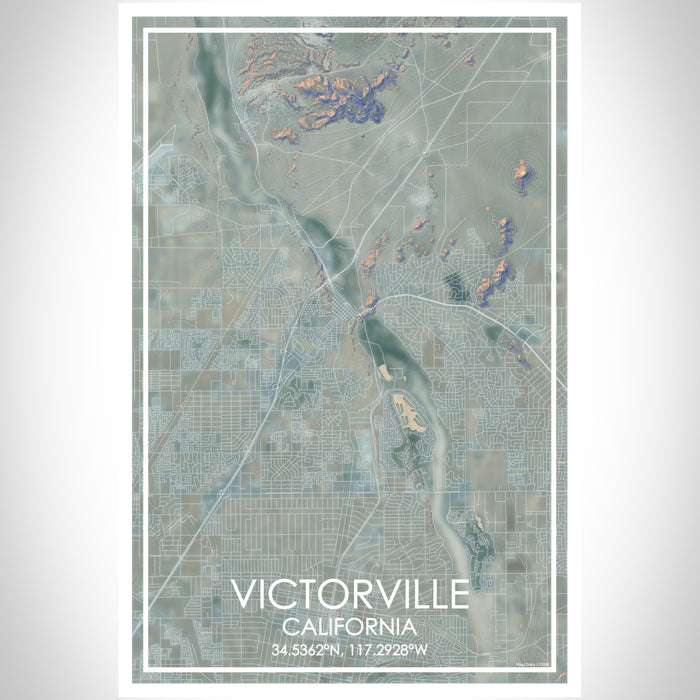Victorville California Map Print Portrait Orientation in Afternoon Style With Shaded Background