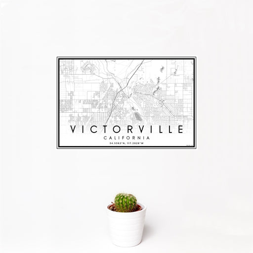 12x18 Victorville California Map Print Landscape Orientation in Classic Style With Small Cactus Plant in White Planter