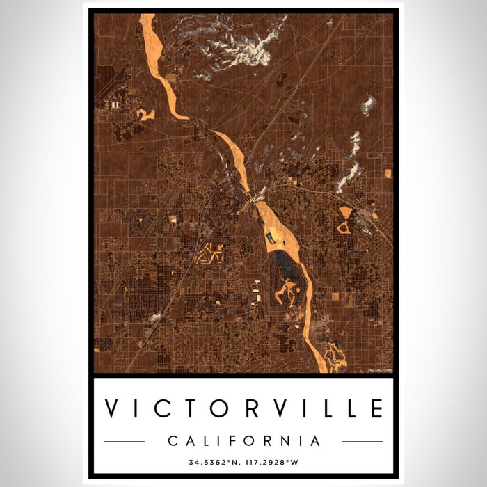 Victorville California Map Print Portrait Orientation in Ember Style With Shaded Background