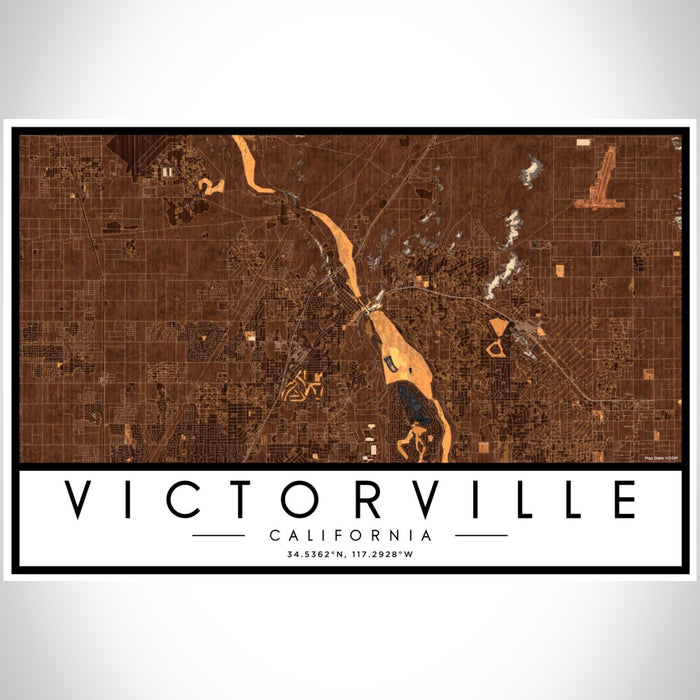 Victorville California Map Print Landscape Orientation in Ember Style With Shaded Background