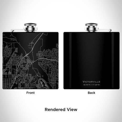 Rendered View of Victorville California Map Engraving on 6oz Stainless Steel Flask in Black