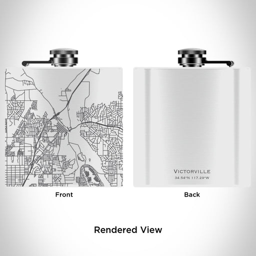 Rendered View of Victorville California Map Engraving on 6oz Stainless Steel Flask in White