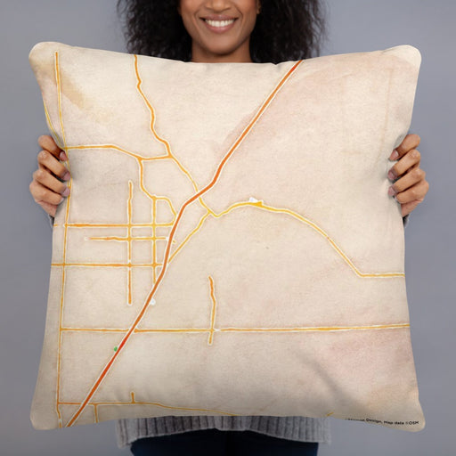 Person holding 22x22 Custom Victorville California Map Throw Pillow in Watercolor