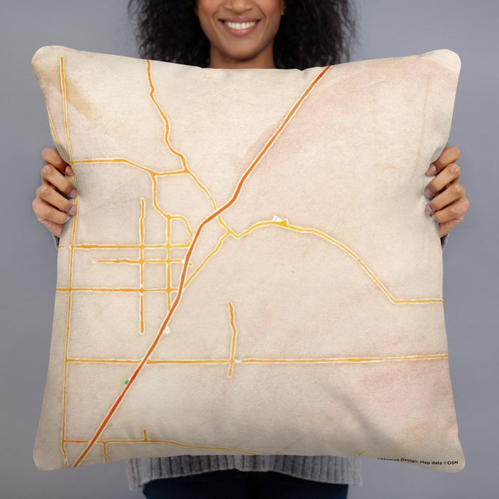 Person holding 22x22 Custom Victorville California Map Throw Pillow in Watercolor