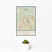 12x18 Victorville California Map Print Portrait Orientation in Woodblock Style With Small Cactus Plant in White Planter
