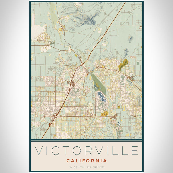 Victorville California Map Print Portrait Orientation in Woodblock Style With Shaded Background