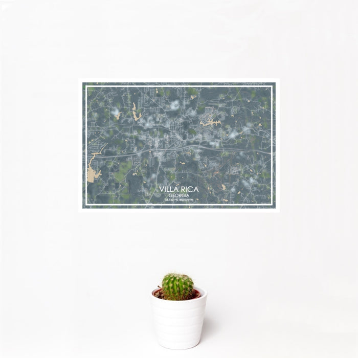 12x18 Villa Rica Georgia Map Print Landscape Orientation in Afternoon Style With Small Cactus Plant in White Planter