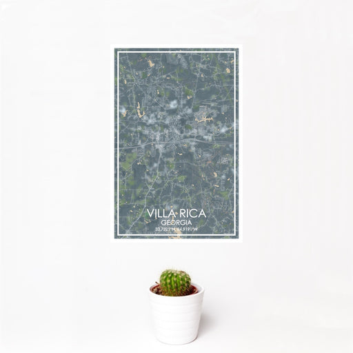 12x18 Villa Rica Georgia Map Print Portrait Orientation in Afternoon Style With Small Cactus Plant in White Planter
