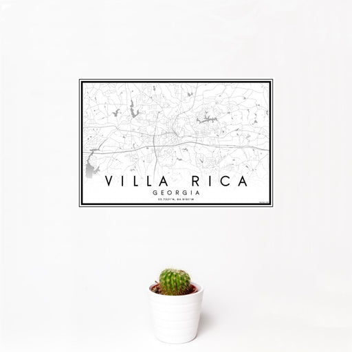 12x18 Villa Rica Georgia Map Print Landscape Orientation in Classic Style With Small Cactus Plant in White Planter