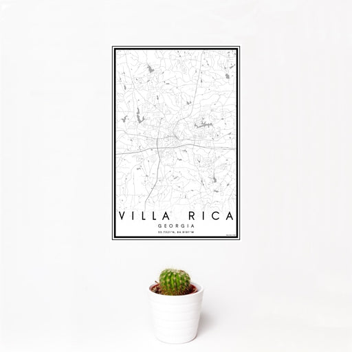 12x18 Villa Rica Georgia Map Print Portrait Orientation in Classic Style With Small Cactus Plant in White Planter