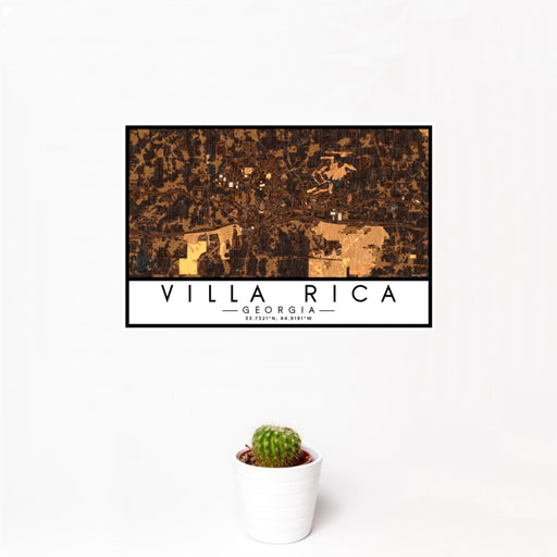 12x18 Villa Rica Georgia Map Print Landscape Orientation in Ember Style With Small Cactus Plant in White Planter
