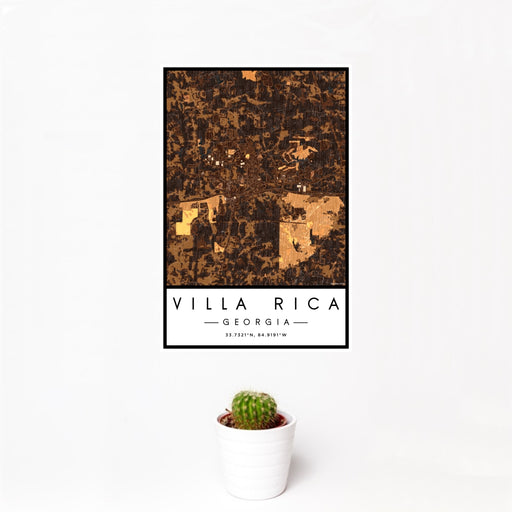 12x18 Villa Rica Georgia Map Print Portrait Orientation in Ember Style With Small Cactus Plant in White Planter