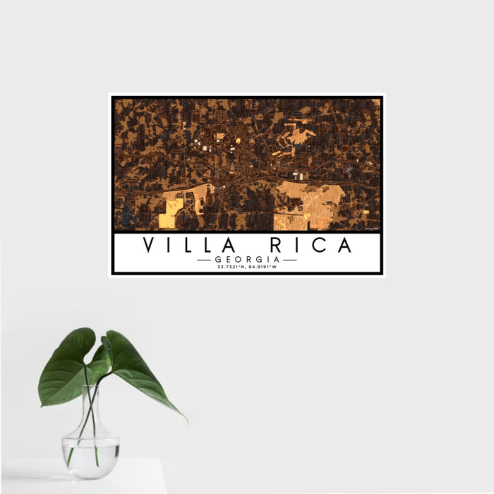 16x24 Villa Rica Georgia Map Print Landscape Orientation in Ember Style With Tropical Plant Leaves in Water