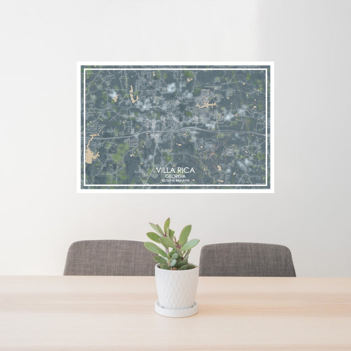 24x36 Villa Rica Georgia Map Print Lanscape Orientation in Afternoon Style Behind 2 Chairs Table and Potted Plant