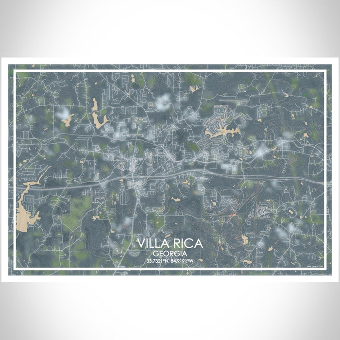 Villa Rica Georgia Map Print Landscape Orientation in Afternoon Style With Shaded Background
