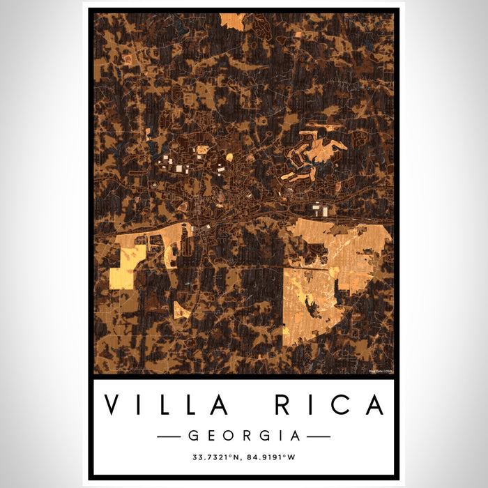 Villa Rica Georgia Map Print Portrait Orientation in Ember Style With Shaded Background